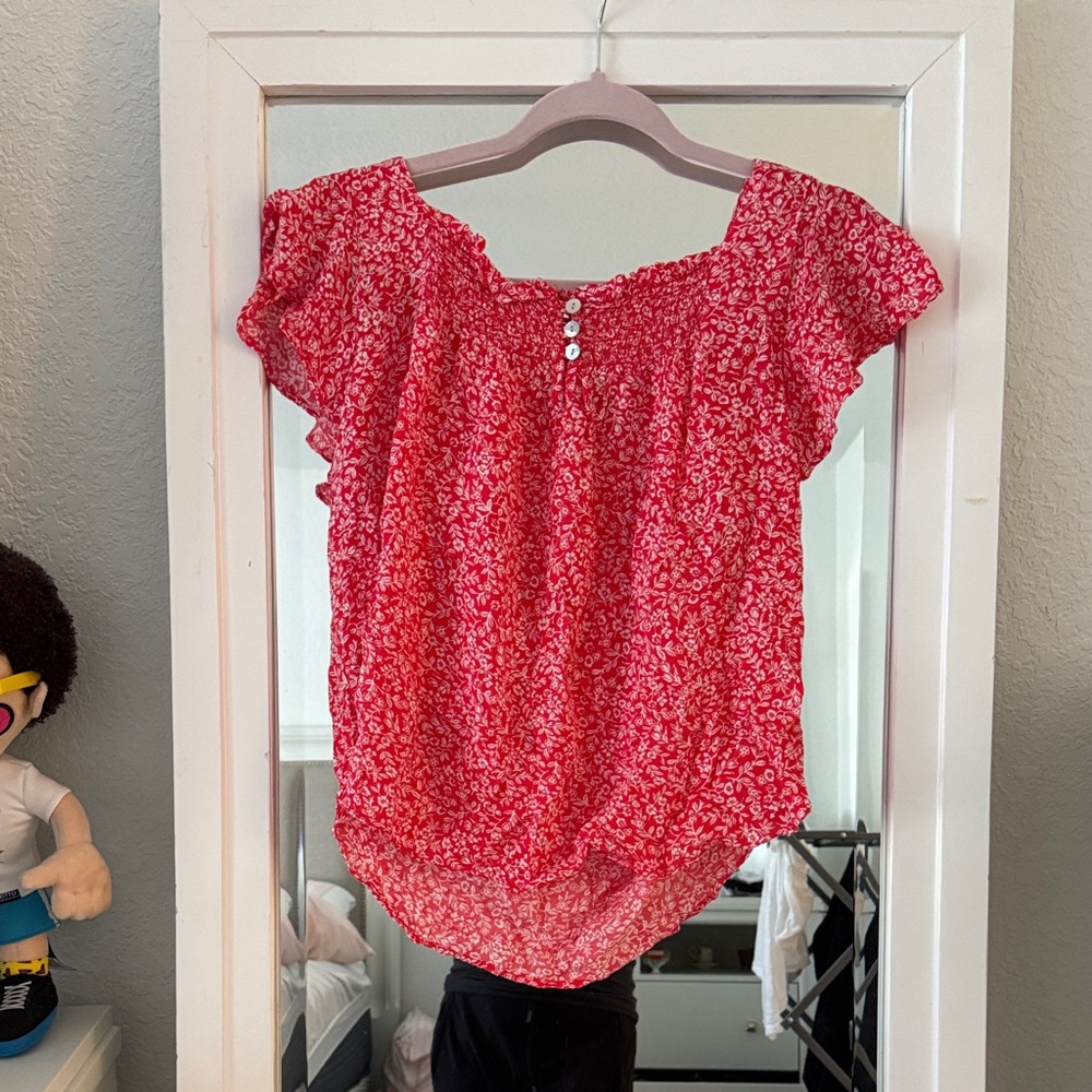 Draper James red floral print blouse medium